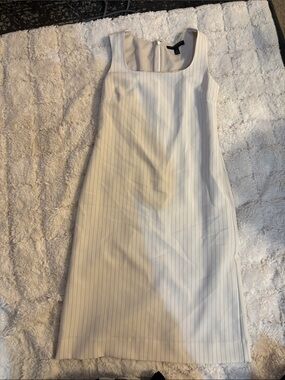 Banana Republic White Dress with Thin Navy Pinstripes